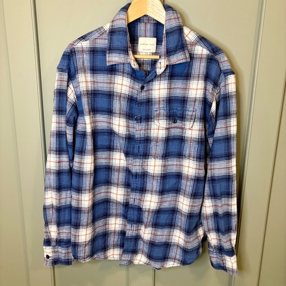 American Eagle Men’s Size M Super Soft Flannel Button Down  Plaid Colorblock - Picture 1 of 5